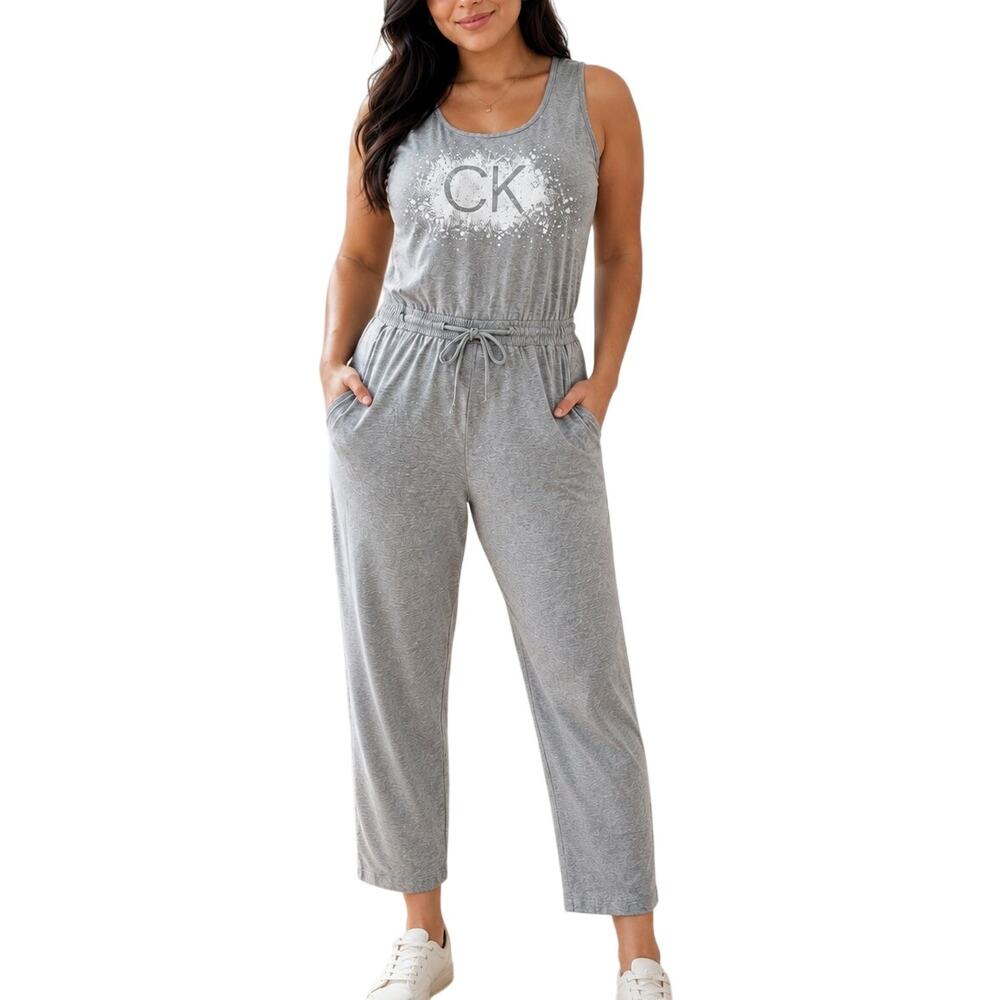 Calvin Klein Gray Logo Jumpsuit M Sporty Luxe Athleisure Streetwear